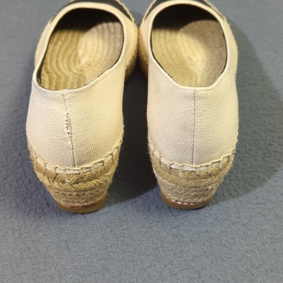 Tory Burch Shoes Women's 7 Cream Color Block Espadrille Recycled Canvas Nappa - Picture 7 of 13